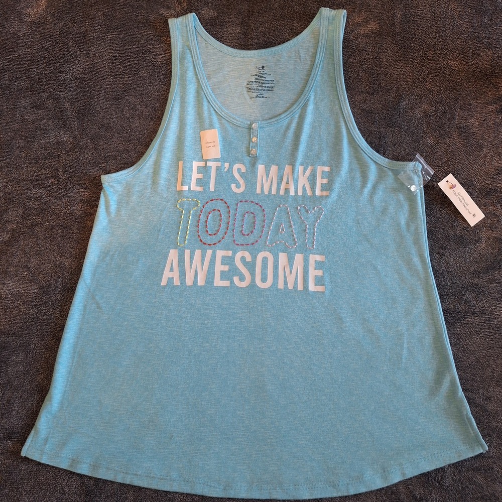 Women's Super Soft Graphic Tank Top L Sea Blue (Let's Make Today Awesome)